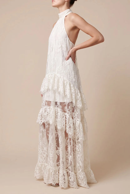 Zephyro | Fließendes Weißes Maxikleid Mit Neckholder