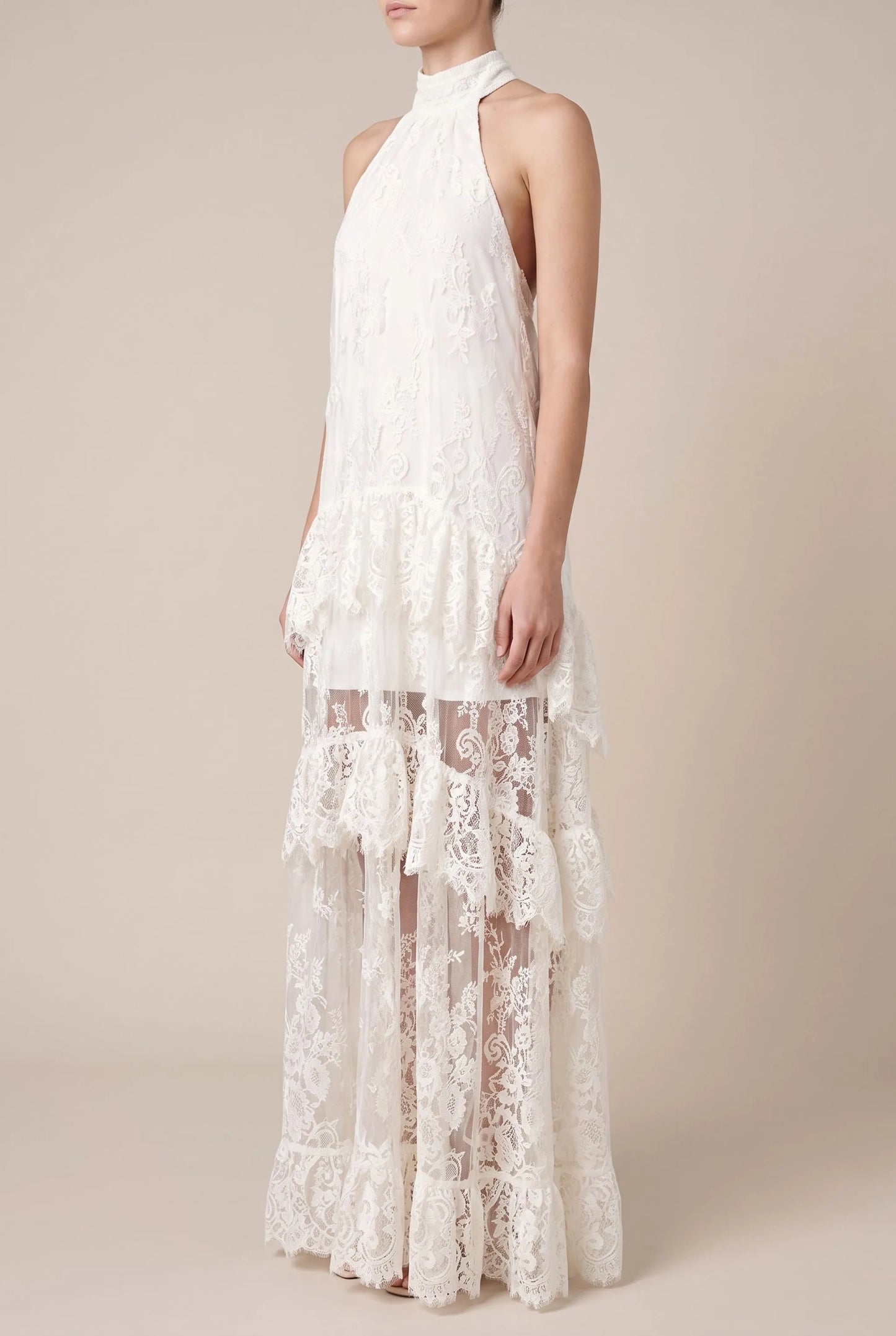 Zephyro | Fließendes Weißes Maxikleid Mit Neckholder