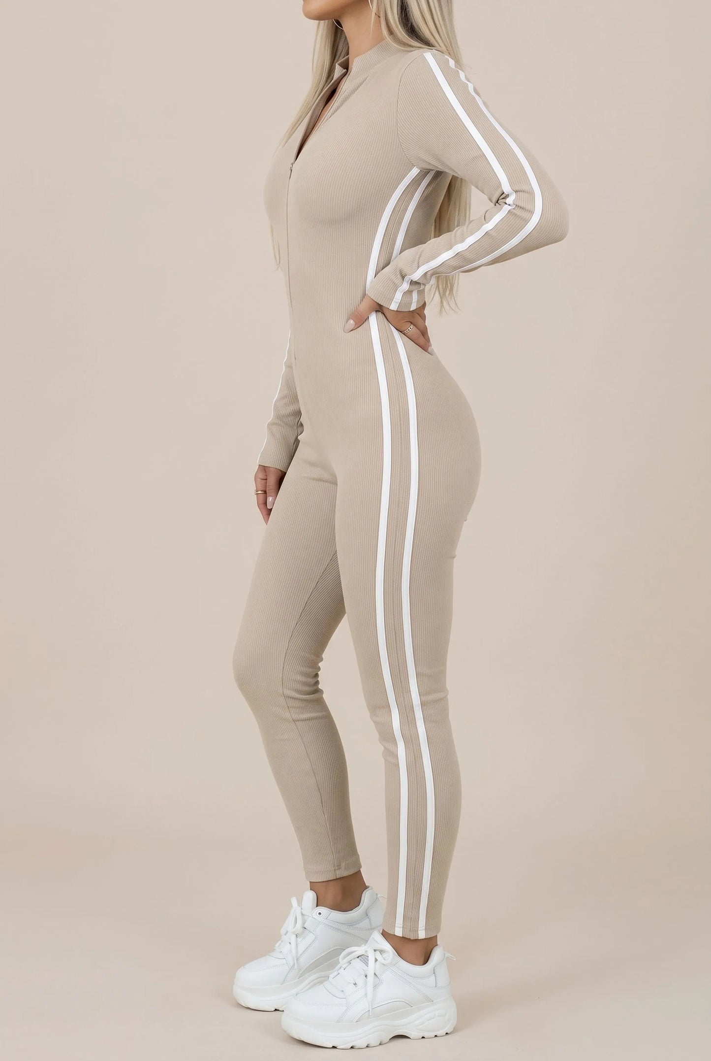 Zipline | Figurbetonter Gerippter Jumpsuit