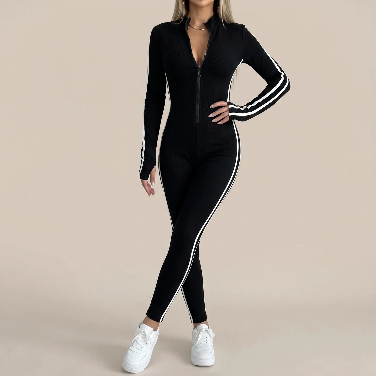 Zipline | Figurbetonter Gerippter Jumpsuit