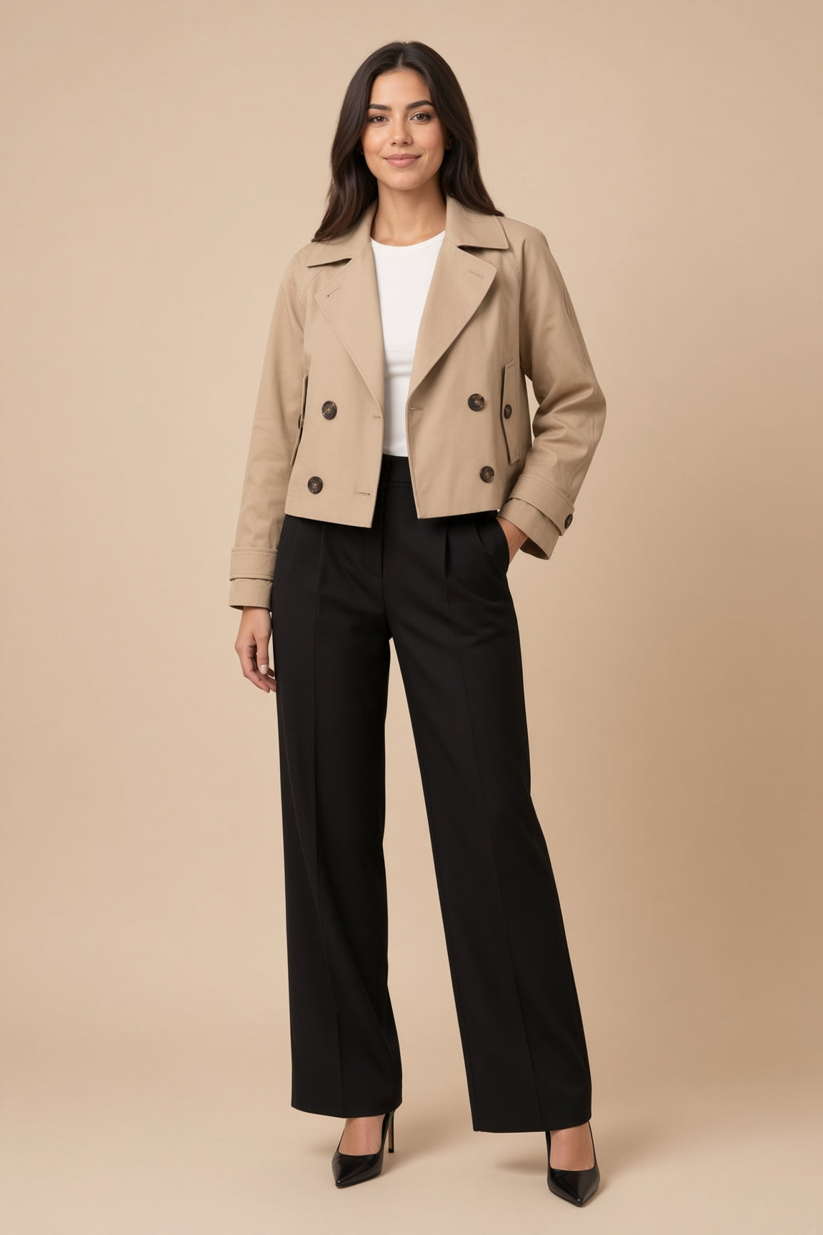 VintaCoat | Kurzer Doppelreihiger Trenchcoat
